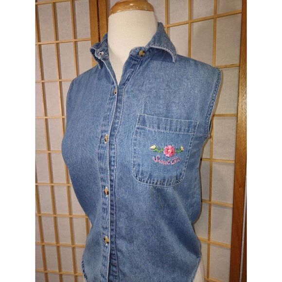 Vtg Chic Med Sweet Chic Denim Top - Picture 1 of 11
